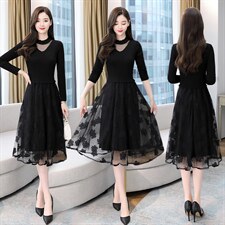 2022春秋季时尚百搭新款连衣裙蕾丝网纱优雅女人中长款女,女装连衣裙,然然