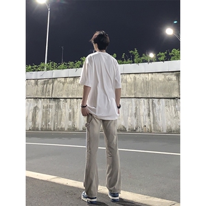 新款美式高街大码破洞涂鸦黄泥色牛仔工装裤货号K641P60图片