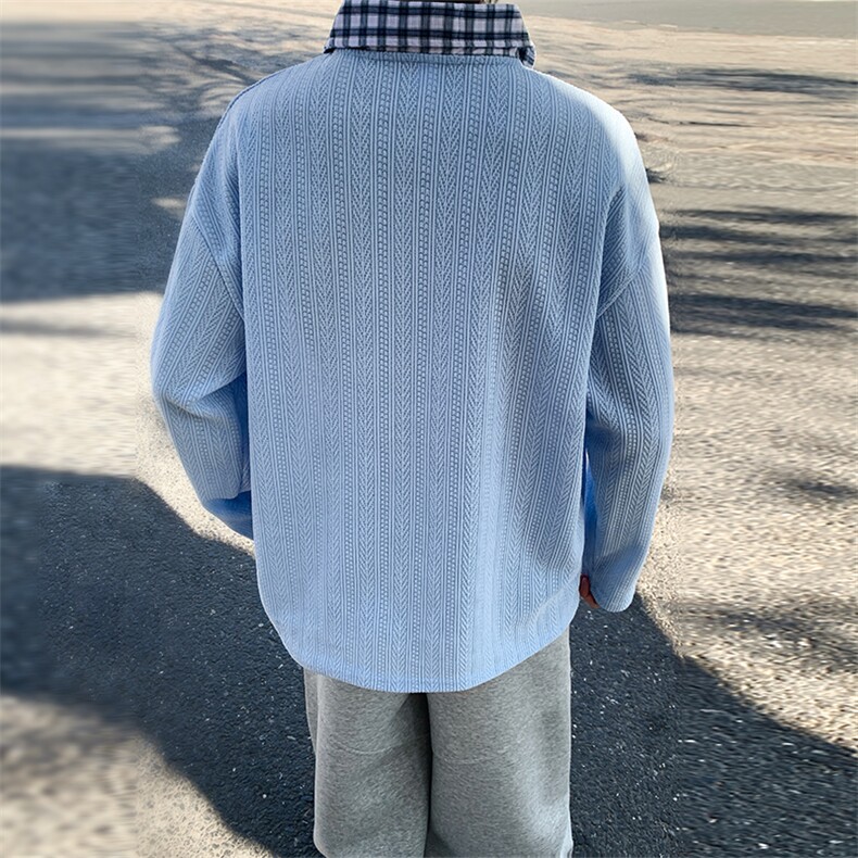 美式假两件格子翻领卫衣潮流宽松polo衫A161-MT-2602-P42,男装卫衣,电商A161