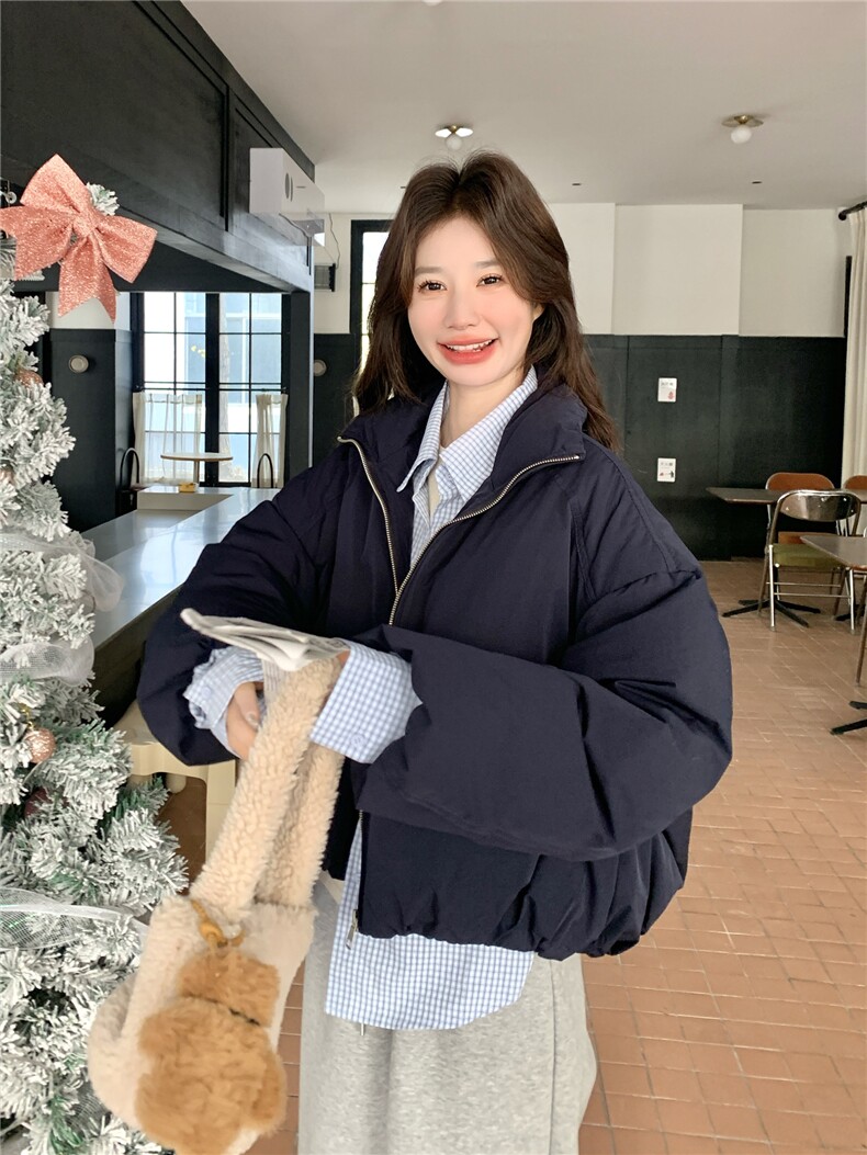 2025冬季新款假两件拼接衬衫立领羽绒服女90白鸭绒保暖韩版休闲风,女装羽绒服,艾米莉亚