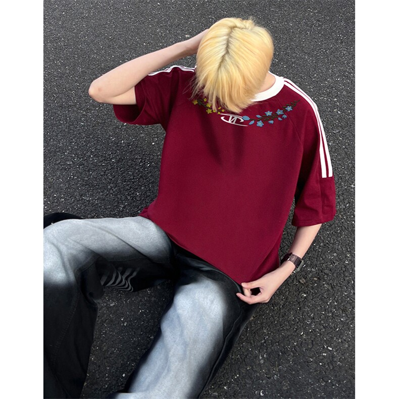 可48小时发货支持抖音得物来样二开重磅美式高街纯棉织带短袖T恤,男装T恤,电商A486