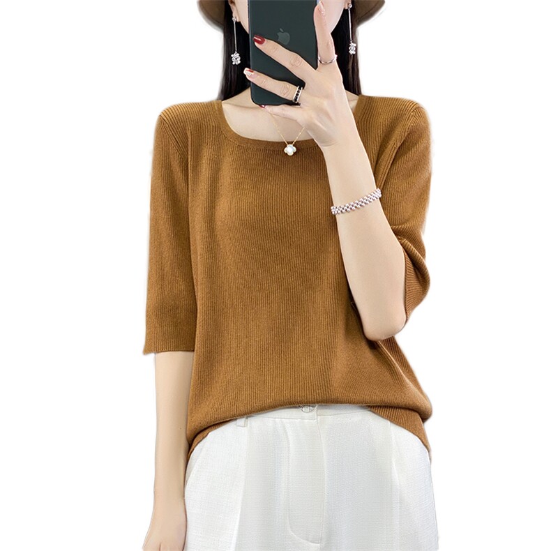 短袖t恤女夏装2024年新款潮ins潮宽松外穿上衣服纯色,女装T恤,斯尔特羊绒