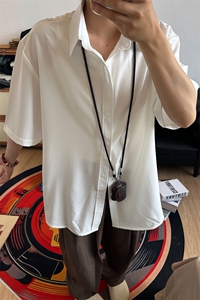 薄款冰丝短袖衬衫男简约纯色垂感休闲痞帅衬衣 CS288-P20图片