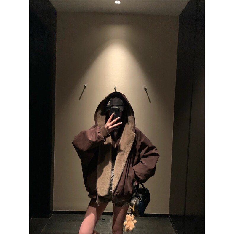 豆子同款重磅双面穿仿水貂毛皮草外套女情侣座山雕棉服夹克图片