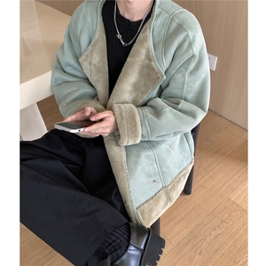 港风皮毛一体棉衣男高级感轻奢机车棉服男外套男8708P158控228图片