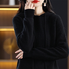 连帽纯色羊毛衫女2025春秋新款修身内搭长袖打底针织毛衣，女装羊毛衫，桦兴羊绒