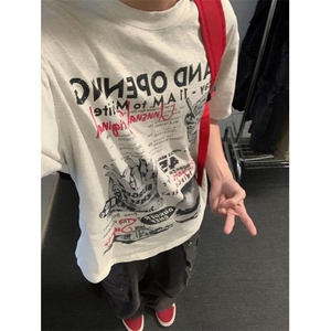 汉堡印花短袖T恤夏季潮牌美式半袖ins衣服宽松圆领重磅体恤 T666图片