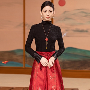 芷墨秋季新款中式复古马面裙套装显瘦千金大小姐上衣裙子两件装图片