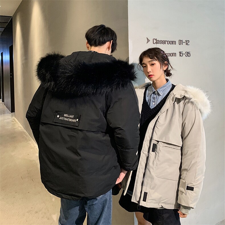 港风冬装新款大码情侣休闲韩版宽松男女连帽棉衣棉服 F1813图片