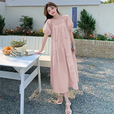 黄色甜美减龄初恋少女桔梗a字裙新款茶歇绝美超仙别致连衣裙女夏，女装连衣裙，2C125