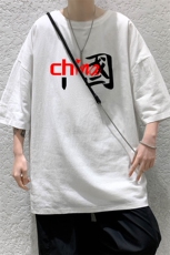 YT26189-P30NASA亚短袖t恤男大码五分袖男宽松七分袖港风模特，男装T恤，电商A040