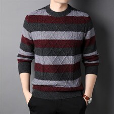 爸爸装秋冬款加厚中年毛衣中年男圆领套头保暖针织衫HPND-19-P105图片