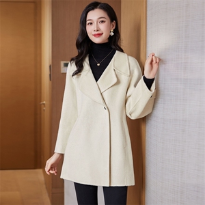 时尚显瘦系带双面羊毛呢大衣女外套气质百搭修身长款风衣图片