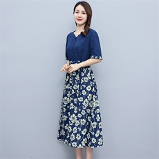 2023夏季新款时尚气质收腰显瘦休闲舒适拼接棉麻连衣裙，女装连衣裙，独衣靓