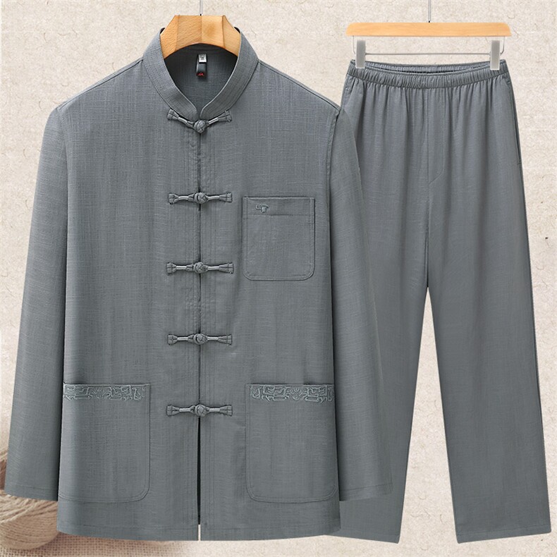 主推大货中老年亚麻唐装套装春季新款男盘扣风民族服夹克上衣，男装中老年男装，钱塘723