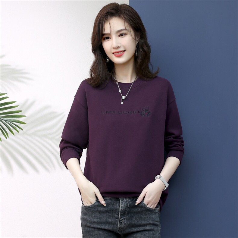 2023年春季新款韩版套头圆领卫衣女长袖春秋刺绣上衣女打底衫棉,女装卫衣/绒衫,简韵佳