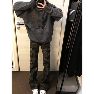美式迷彩微喇牛仔裤男春秋新款高街修身显瘦喇叭长裤LD7522-p58图片