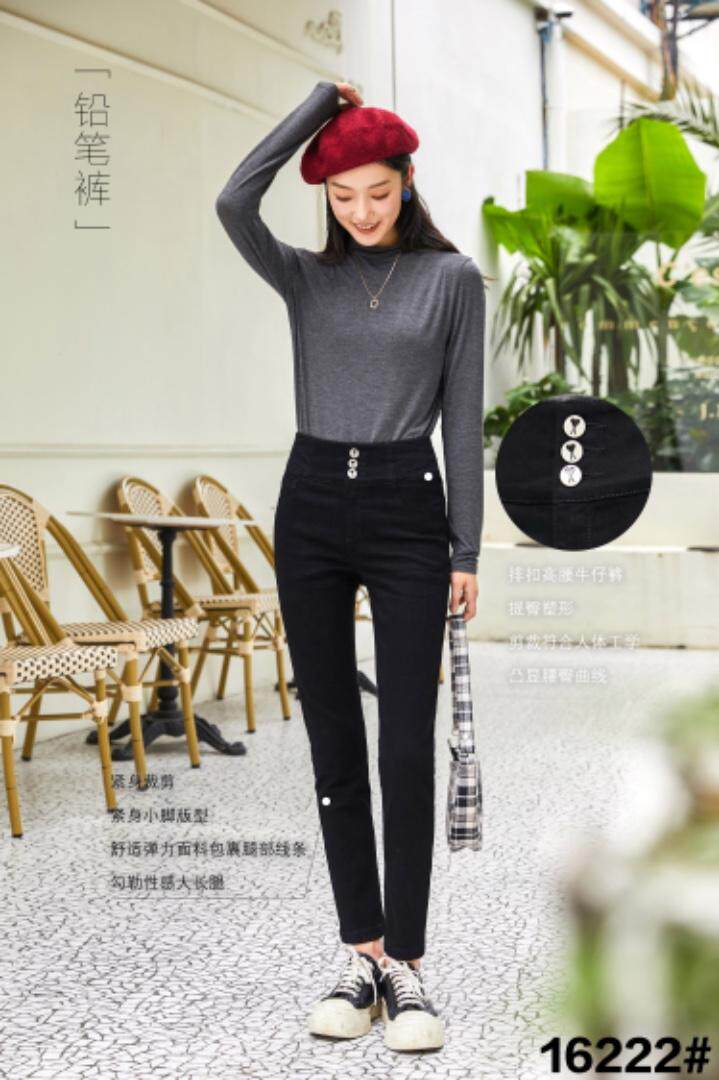 ?UU?? ?16222# ?高腰排扣牛仔裤 ?，女装牛仔裤，都市米兰