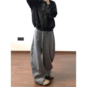 美式弯刀裤阔腿卫裤男秋冬加厚重磅春秋裤子男款休闲宽松直筒裤潮图片