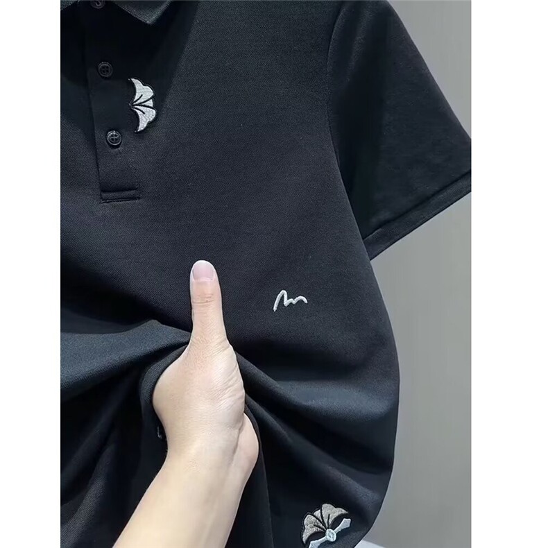 重磅刺绣男士POLO衫夏季新款黑色显瘦宽松短袖高端绣花设计感T恤,男装T恤,电商B212（原钱塘6029）