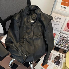 秋季小众高级感立领机车皮衣外套男宽松垫肩潮流百搭W6708/P86，男装皮衣，星座506B