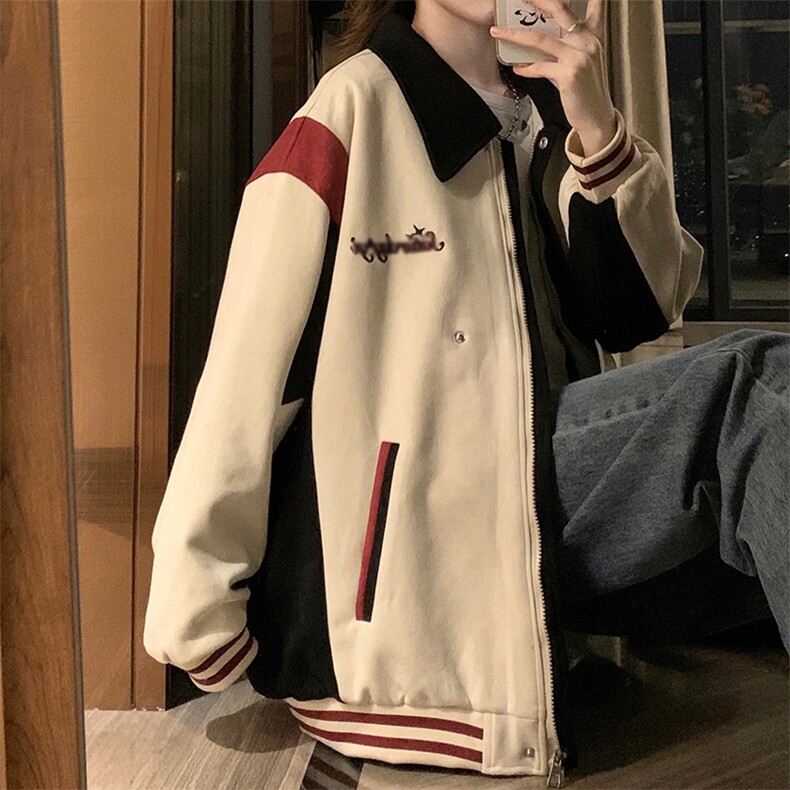 复古拼接刺绣翻领麂皮绒外套宽松情侣休闲棒球服夹克C427-P95,男装夹克,星座911-2(原星座613-2）