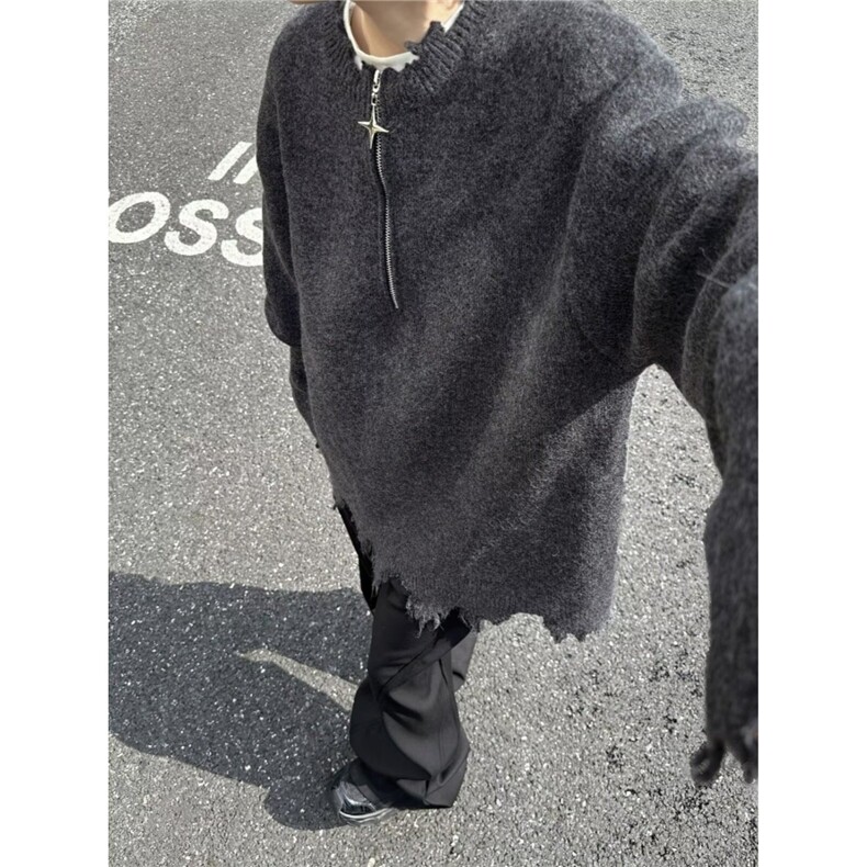 M29-P50美式半拉链破坏毛衣潮流百搭新款简约日系慵懒文艺,男装针织衫/毛衣,电商B323A