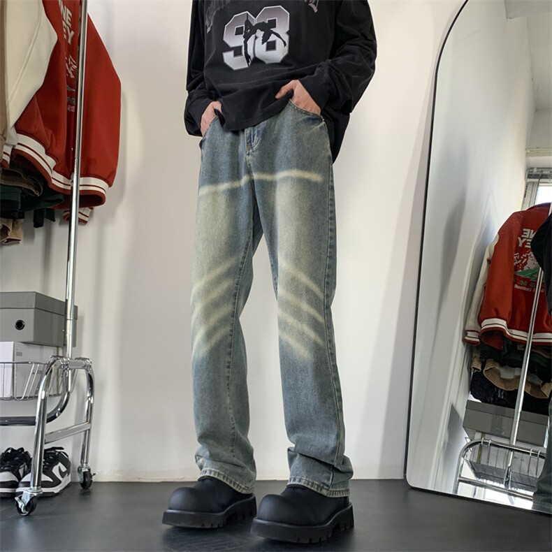 美式高街牛仔裤水洗做旧微喇修身vibe裤子1213-NZ22-P55,男装牛仔裤,星座1213