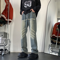 美式高街牛仔裤水洗做旧微喇修身vibe裤子1213-NZ22-P55，男装牛仔裤，星座1213