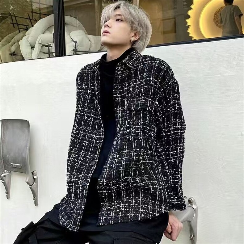 春秋款外套男装百搭显瘦宽松潮流格子毛呢衬衫潮牌JK652,男装衬衫,星座208-5