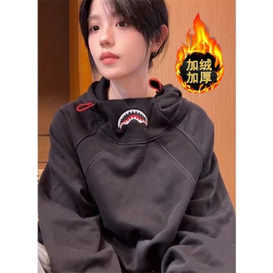 鲨鱼嘴连帽卫衣女宽松甜酷风设计感百搭外套拉链连帽衫 WY103图片
