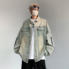 春款男牛仔夹克工装侧边开叉拉链渐变色休闲外套JK8887P65，男装夹克，星座1013-1