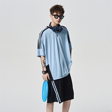 美式条纹短袖套装夏季休闲情侣T恤百搭宽松T恤A406TZ5068P65，男装T恤，星座309（原A406）