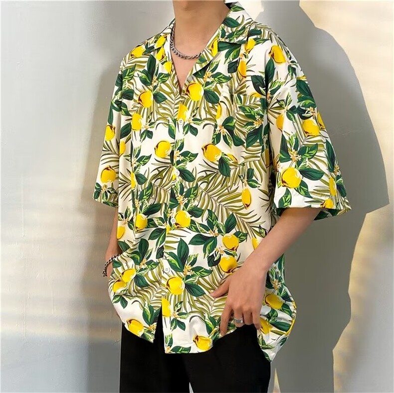 日系五分袖春夏季新款衬衫潮流慵懒男方领宽松型衬衫C1327P30,男装衬衫,星座1116-2