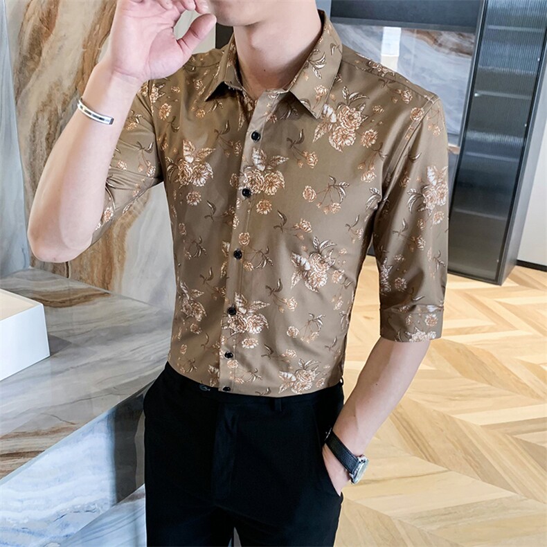 312A-174-P552025新款韩版修身帅气花衬衫英伦土豪金男士衬衣A,男装衬衫,星座312A-5