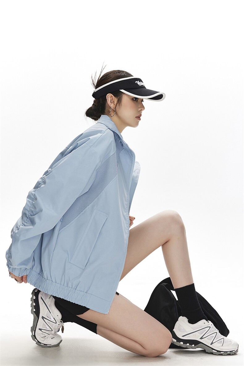 美式罗纹拼接袖子褶皱大码M-5XL教练夹克女JK78056P69控105,女装短外套,星座226-1