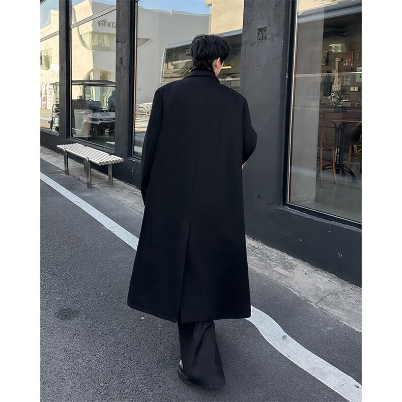 毛呢双层风衣男韩版潮流痞帅气宽松个性2024秋冬ins长裤W6167-P95,男装风衣,星座412-2