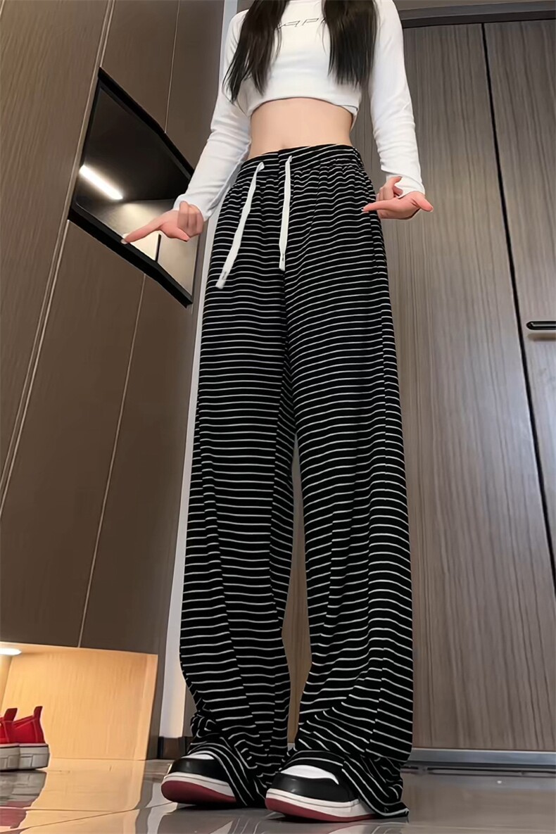 特批P35无差价秋季新款黑白撞色条纹宽松500g毛巾绣休闲裤男K5949,男装休闲裤,电商A001-1