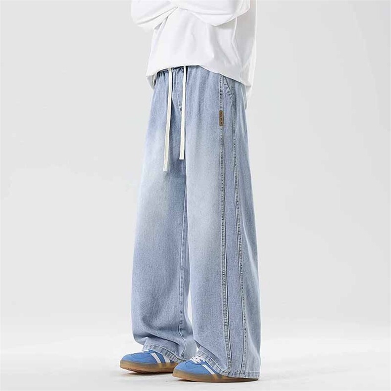 【现货】新款美式复古工装拼接牛仔宽松直筒休闲裤阔腿805-P44,男装牛仔裤,星座1006