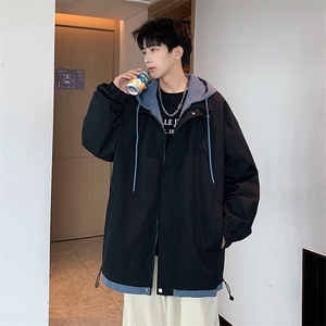 JK763 P78港风二开宽松假两件夹克百搭落肩简约连帽上衣外套图片