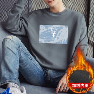 秋冬加绒款男士百搭小鹿印花青少年套头卫衣1511A-2-F050加绒-P19图片