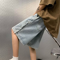 高街排扣牛仔短裤男女夏季宽松休闲中裤美式复古五分裤DK5031-P42，男装牛仔裤，星座1008