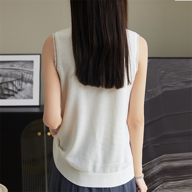 无袖内搭背心女2024年夏季修身打底针织纯色小背心,女装背心吊带,朝思羊绒