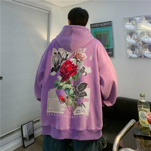 美式高街复古玫瑰字母印花INS宽松连帽卫衣JK23393特批53-控88图片