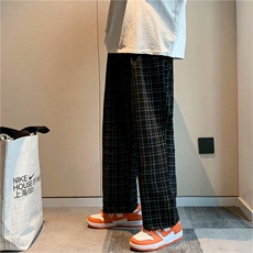 日系格子裤高街ins夏季薄款设计感阔腿九分哈伦休闲裤K1091-P30，男装休闲裤，星座512-2