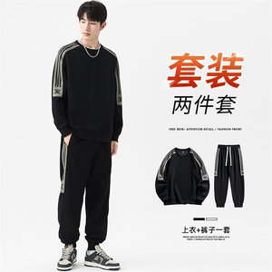 2XL-9XL超大码男士休闲运动圆领卫衣拼接套装男168图片