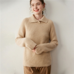 2025百搭时尚翻领针织衫长袖舒适秋冬保暖图片