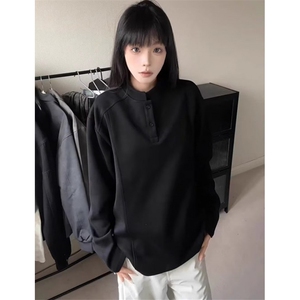 肌理感秋季男女华夫格透气亨利领户外运动休闲纯色长袖T恤 WT02图片