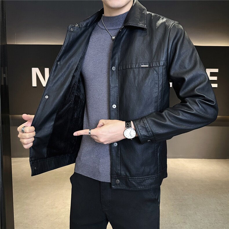 抖音加绒加厚男士外套秋冬季2025新款皮夹克A313-8859-P148,男装夹克,电商A313