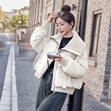 2024新款冬季90%加厚小个子短款拼接仿羊羔毛领羽绒服外套，女装羽绒服，瑶迪依秀